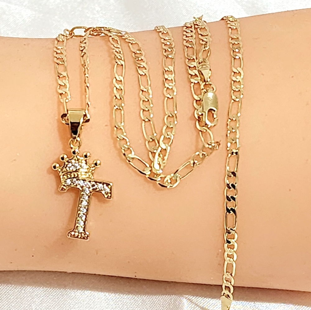 Gold Initial Necklace with Crown Pendant